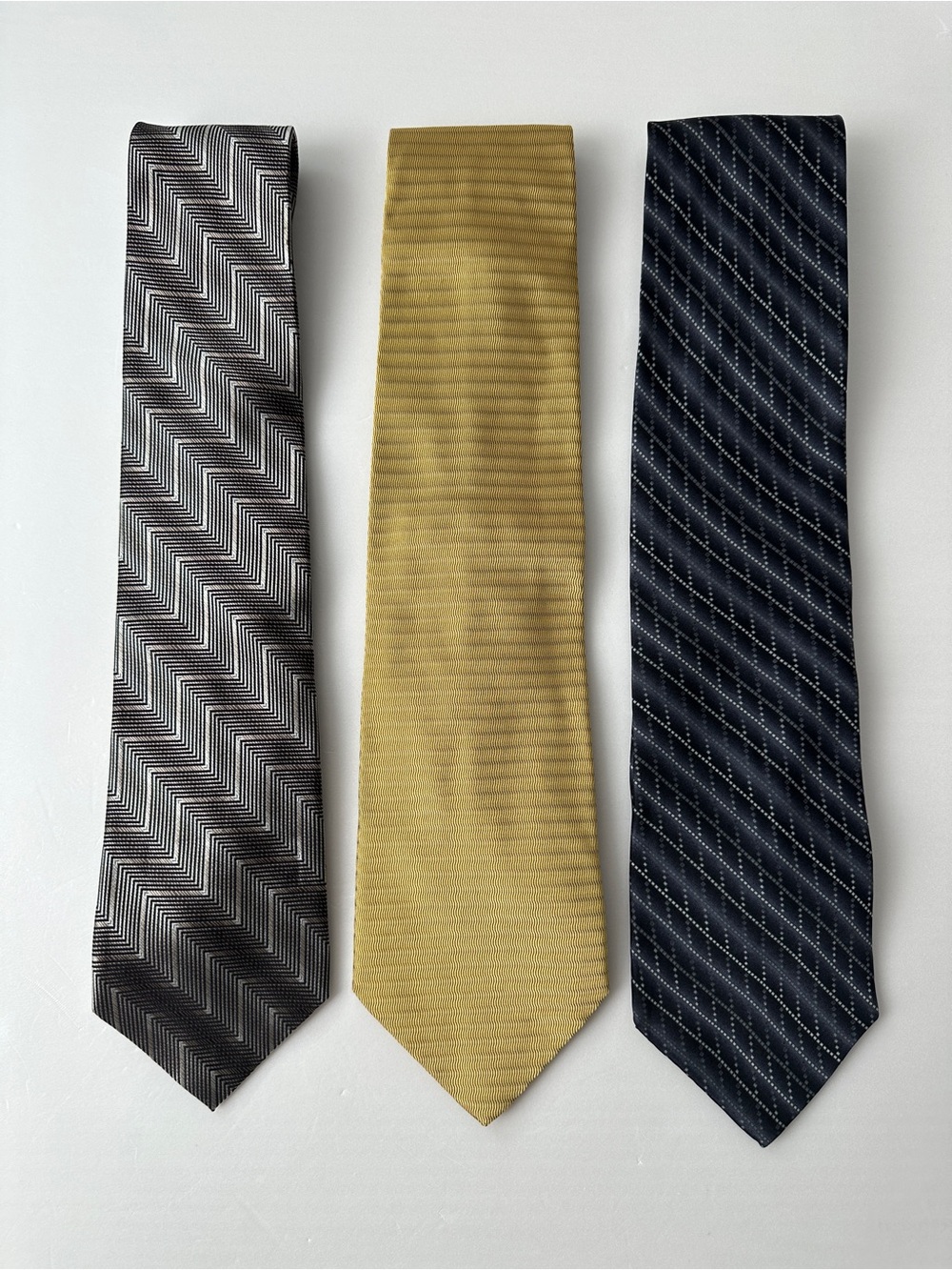 Bundle 3 Mens 100% Silk Neckties Italy Biella Geometric Gold